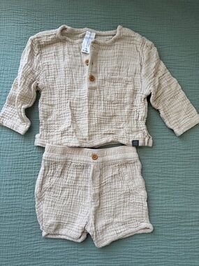 Neutral Cream Muslin Kids Pajama Set - Unbranded